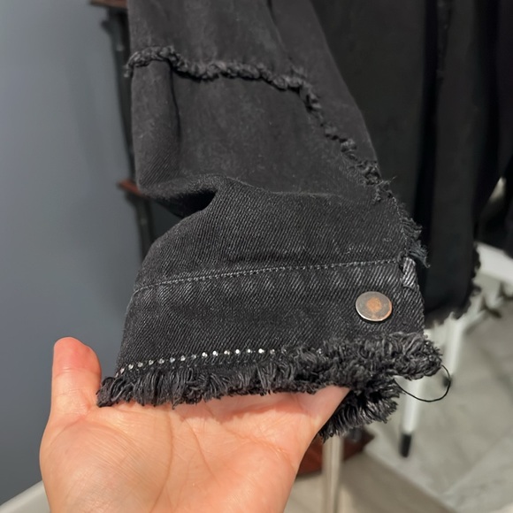 Zara black denim fringe rhinestone jacket size XS - Picture 6 of 12